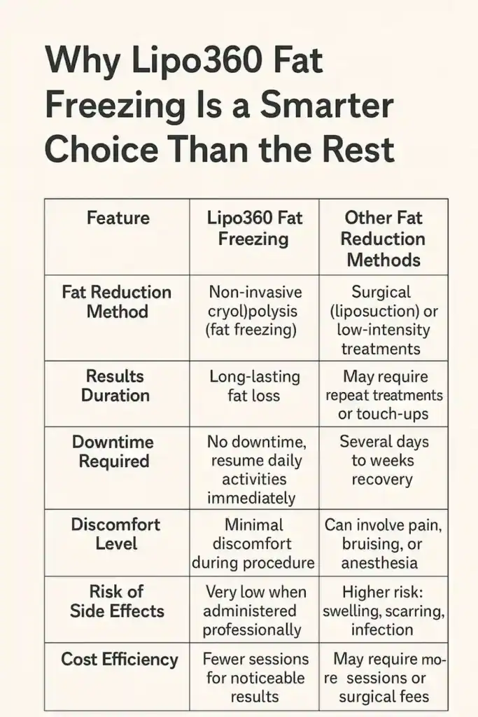 Is it possible to permanently freeze fat cells? 2 Table showing benefits of fat freezing to remove fat cells Reigate from Lipo 360