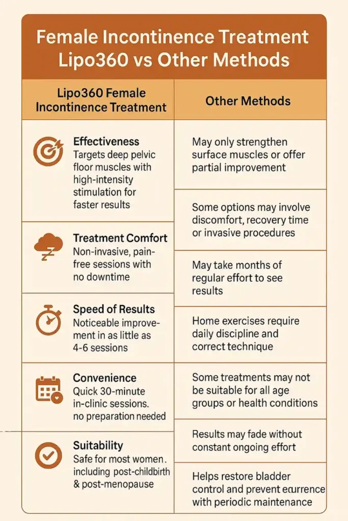 Comprehensive Guide To Female Incontinence Treatment Options 1 Table showing benefits of incontinence treatment Reigate