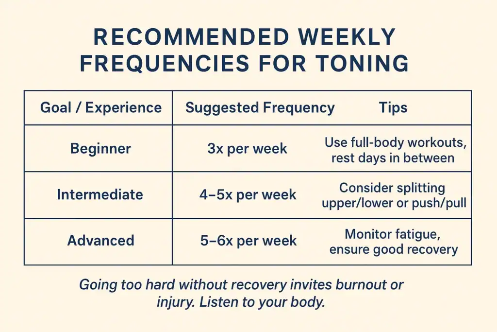 Achieving the Perfect Tone: How Often Should You Exercise for Results? 2 Graphic to show how often you should do exercise to help with toning Reigate