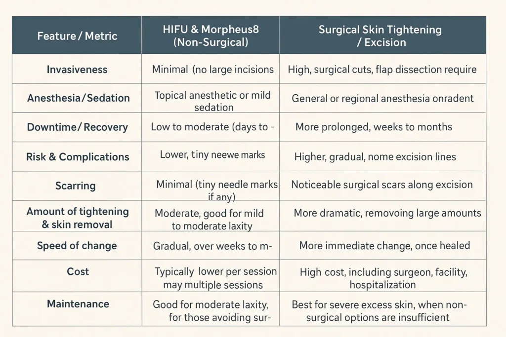 The Science of Skin Tightening 2 Table of skin tightening Reigate benefits compared to surgical options